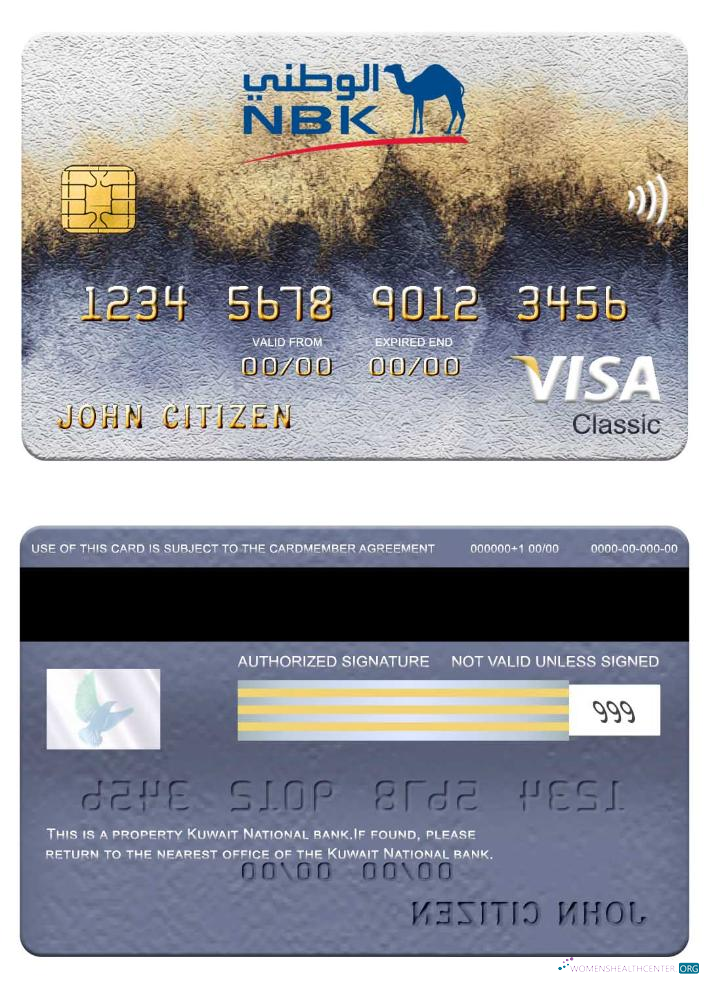 Download Kuwait National Bank visa classic card Photoshop template